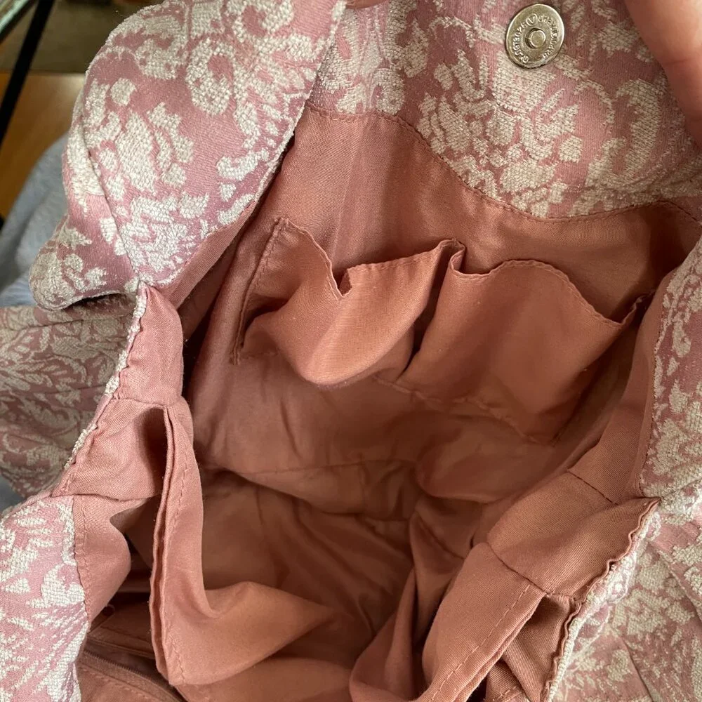 House Purse Day Bag Travel Bag Clay Pink White Damask Large Hobo Bag - Picture 10 of 14